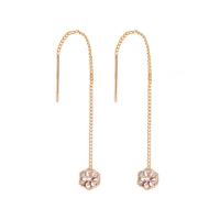 Brass Thread Through Earrings, brass earring string, micro pave cubic zirconia & for woman, golden 