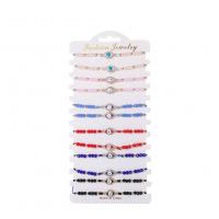 cordon de polyester Set de bracelet, avec cristal & alliage de zinc, Mauvais œil, Placage de couleur d'or, 12 pièces & réglable & émail & avec strass, couleurs mélangées .7 pouce é, Vendu par fixé