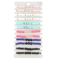 Polymer Clay Bracelets, Polyester Cord, with Polymer Clay & Shell & Zinc Alloy, silver color plated, Unisex & adjustable & enamel, mixed colors .7 Inch 