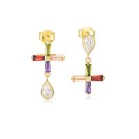 Argent sterling 925 Boucles d'oreilles asymétriques, Placage, pavé de micro zircon & pour femme, plus de couleurs à choisir, 77mm, Vendu par paire