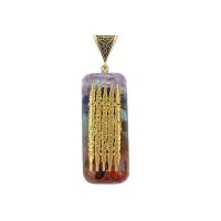 Gemstone Zinc Alloy Pendants, Natural Gravel, with Resin & Zinc Alloy, mixed colors 