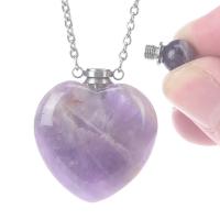 Amethyst Perfume Bottle Pendant, Heart, Unisex, purple 