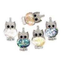 Brass Shell Pendants, with Black Shell & Pink Shell & Yellow Shell & White Shell & Abalone Shell, Owl, Unisex 