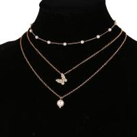 Collier de mode Multi couche, alliage de zinc, avec perle de plastique, avec 5cm chaînes de rallonge, Placage de couleur d'or, trois couches & bijoux de mode & pour femme & avec strass, plus de couleurs à choisir Environ 45 cm, Vendu par PC