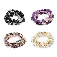 Bracelets de cristal en alliage zinc, avec fil élastique & alliage de zinc, Rond, Placage de couleur d'or, 5 pièces & bijoux de mode & styles différents pour le choix & pour femme, plus de couleurs à choisir Environ 18 cm, Vendu par fixé