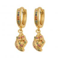 Huggie Hoop Drop Earring, Brass, gold color plated & micro pave cubic zirconia & for woman, multi-colored 