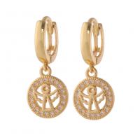 Huggie Hoop Drop Earring, Brass, gold color plated & micro pave cubic zirconia & for woman 