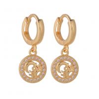 Huggie Hoop Drop Earring, Brass, gold color plated & micro pave cubic zirconia & for woman 