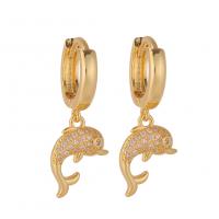 Huggie Hoop Drop Earring, Brass, Animal, gold color plated & micro pave cubic zirconia & for woman 