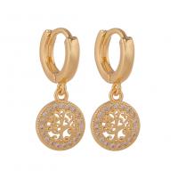 Huggie Hoop Drop Earring, Brass, gold color plated & micro pave cubic zirconia & for woman 