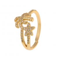 Cubic Zirconia Micro Pave Brass Finger Ring, Palm Tree, gold color plated, Adjustable & micro pave cubic zirconia & for woman 