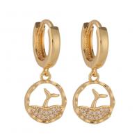 Huggie Hoop Drop Earring, Brass, Mermaid tail, gold color plated & micro pave cubic zirconia & for woman 