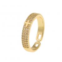 Cubic Zirconia Micro Pave Brass Finger Ring, gold color plated, Adjustable & micro pave cubic zirconia & for woman 