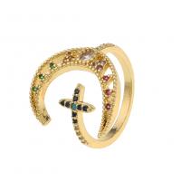 Cubic Zirconia Micro Pave Brass Finger Ring, gold color plated, Adjustable & micro pave cubic zirconia & for woman 