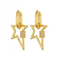 Huggie Hoop Drop Earring, Brass, Star, gold color plated, micro pave cubic zirconia & for woman 