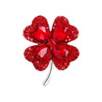 Crystal Brooch, Zinc Alloy, with Crystal, Four Leaf Clover, silver color plated, for woman & with rhinestone 