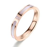 Titan Stahl Fingerring, Titanstahl, mit Weiße Muschel, Kreisring, Vakuum-Ionen-Beschichtung, verschiedene Größen vorhanden & für Frau & mit Strass, Roségold, 2.5mm, verkauft von PC