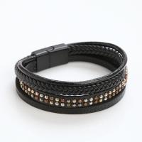 PU Leather Bracelet, with Zinc Alloy, plumbum black color plated, fashion jewelry & for man cm 