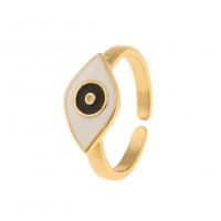 Evil Eye Jewelry Finger Ring, Brass, gold color plated, Adjustable & for woman & enamel 