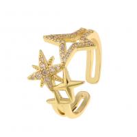 Cubic Zirconia Micro Pave Brass Finger Ring, gold color plated, Adjustable & Unisex & micro pave cubic zirconia 