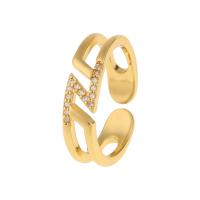 Cubic Zirconia Micro Pave Brass Finger Ring, gold color plated, Adjustable & Unisex & micro pave cubic zirconia 