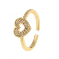 Cubic Zirconia Micro Pave Brass Finger Ring, Heart, gold color plated, Adjustable & micro pave cubic zirconia & for woman 