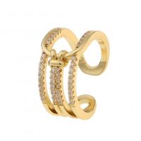 Cubic Zirconia Micro Pave Brass Finger Ring, gold color plated, Adjustable & micro pave cubic zirconia & for woman 