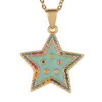 Cubic Zircon Micro Pave Brass Necklace, Star, gold color plated, micro pave cubic zirconia & for woman & enamel 