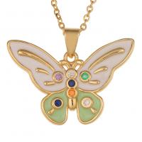 Cubic Zircon Micro Pave Brass Necklace, Butterfly, gold color plated & micro pave cubic zirconia & for woman & enamel, multi-colored Approx 17.7 