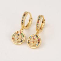 Huggie Hoop Drop Earring, Brass, gold color plated & micro pave cubic zirconia & for woman, multi-colored 