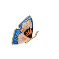 El esmalte Broche, aleación de zinc, Mariposa, chapado en color dorado, Esmalte de Esmalte Pintado a mano & para mujer & con diamantes de imitación, 35x49mm, 10PCs/Grupo, Vendido por Grupo