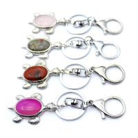 Zinc Alloy Key Clasp, Natural Stone, with Zinc Alloy, Turtle, platinum color plated 