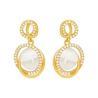 Zinc Alloy Rhinestone Drop Earring, with Cats Eye, gold color plated, for woman & with rhinestone, 30-60mm 