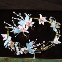 Fashion Zinc Alloy Jewelry Sets, Cloth, Hair Band & earring, with Zinc Alloy, handmade, 2 pieces & for woman, skyblue, 380mm 