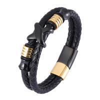 Split Layer Cowhide Leather Bracelet, with 316L Stainless Steel, Round, plated, fashion jewelry & for man 12mm 