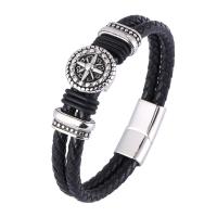 Split Layer Cowhide Leather Bracelet, with 316L Stainless Steel, Round, silver color plated, fashion jewelry & for man 12mm 