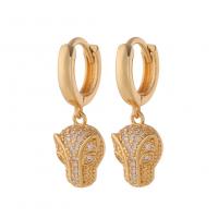 Huggie Hoop Drop Earring, Brass, gold color plated & micro pave cubic zirconia & for woman 