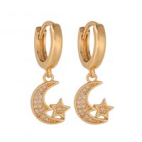 Huggie Hoop Drop Earring, Brass, gold color plated & micro pave cubic zirconia & for woman 