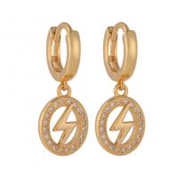 Huggie Hoop Drop Earring, Brass, gold color plated & micro pave cubic zirconia & for woman 