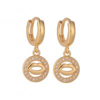 Huggie Hoop Drop Earring, Brass, gold color plated & micro pave cubic zirconia & for woman 