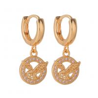 Huggie Hoop Drop Earring, Brass, gold color plated & micro pave cubic zirconia & for woman 