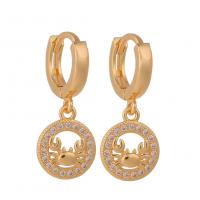 Huggie Hoop Drop Earring, Brass, gold color plated & micro pave cubic zirconia & for woman 