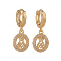 Huggie Hoop Drop Earring, Brass, gold color plated & micro pave cubic zirconia & for woman 