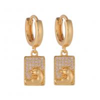 Huggie Hoop Drop Earring, Brass, Leopard, gold color plated & micro pave cubic zirconia & for woman 