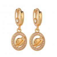 Huggie Hoop Drop Earring, Brass, gold color plated & micro pave cubic zirconia & for woman 