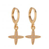 Huggie Hoop Drop Earring, Brass, gold color plated & micro pave cubic zirconia & for woman 