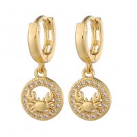 Huggie Hoop Drop Earring, Brass, gold color plated & micro pave cubic zirconia & for woman 