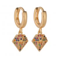 Huggie Hoop Drop Earring, Brass, gold color plated & micro pave cubic zirconia & for woman, multi-colored 