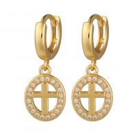 Huggie Hoop Drop Earring, Brass, gold color plated & micro pave cubic zirconia & for woman 