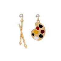 Asymmetric Earrings, Zinc Alloy, gold color plated, for woman & enamel, multi-colored 